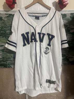 Men's Colosseum White Navy Midshipmen Annapolis Mesh Button-Up Baseball Jersey